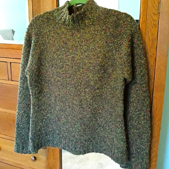 Jewel-tone Green Tweed Mock Turtle Neck Sweater S - Picture 6 of 7